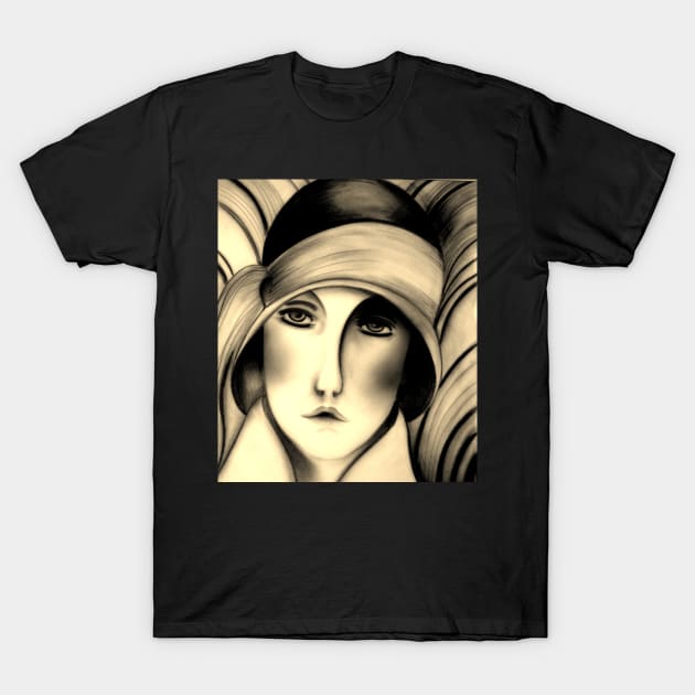 art deco flapper girl  in cloche hat 20 s sepia by  jackie smith T-Shirt by jacquline8689